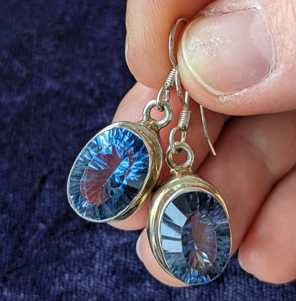 Solid 925 Sterling Silver Drop Earrings With Large Sparkly Stones